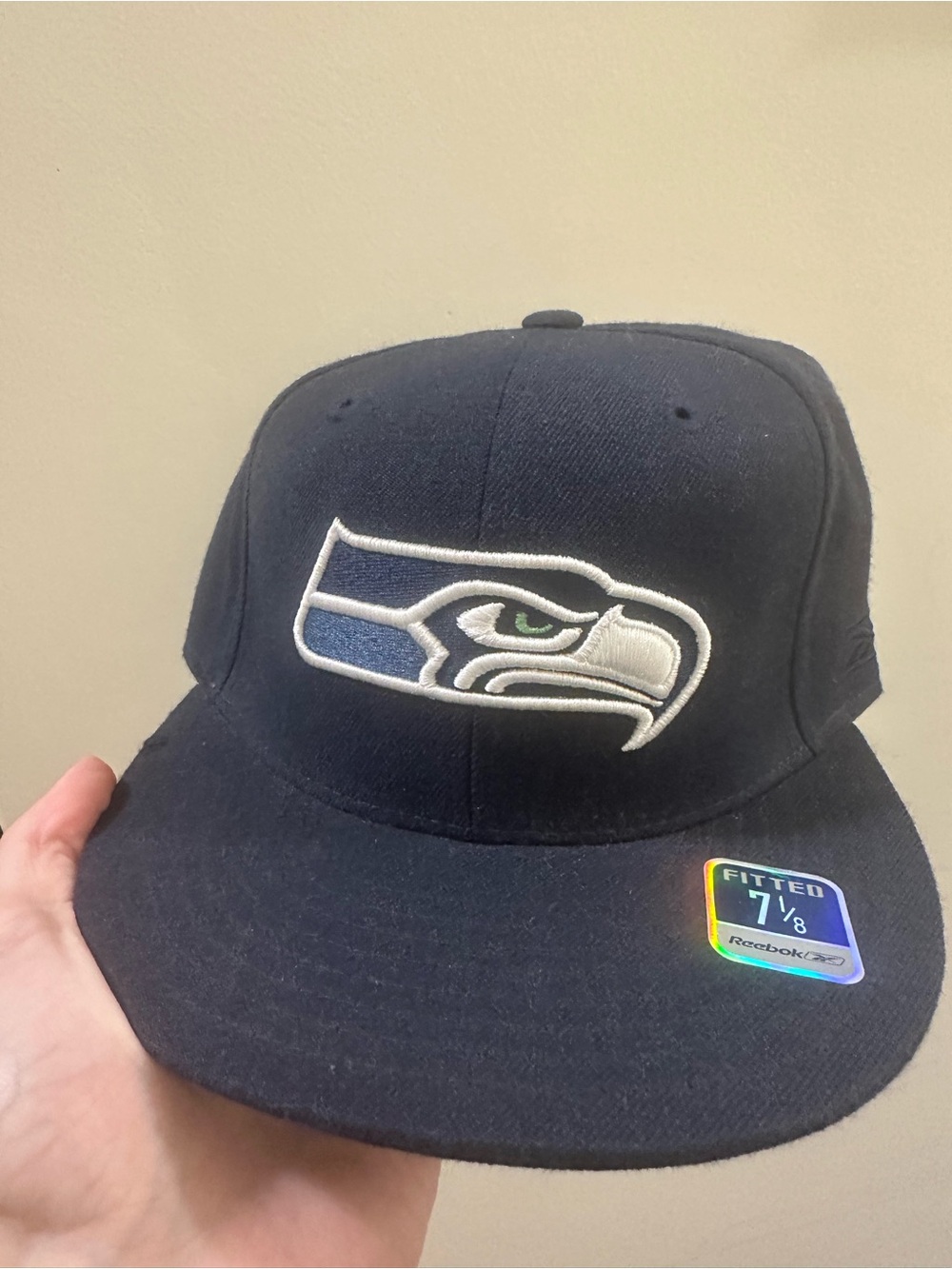 Reebok Fitted Seattle Seahawks Navy Blue Snapback Hat y2k vintage